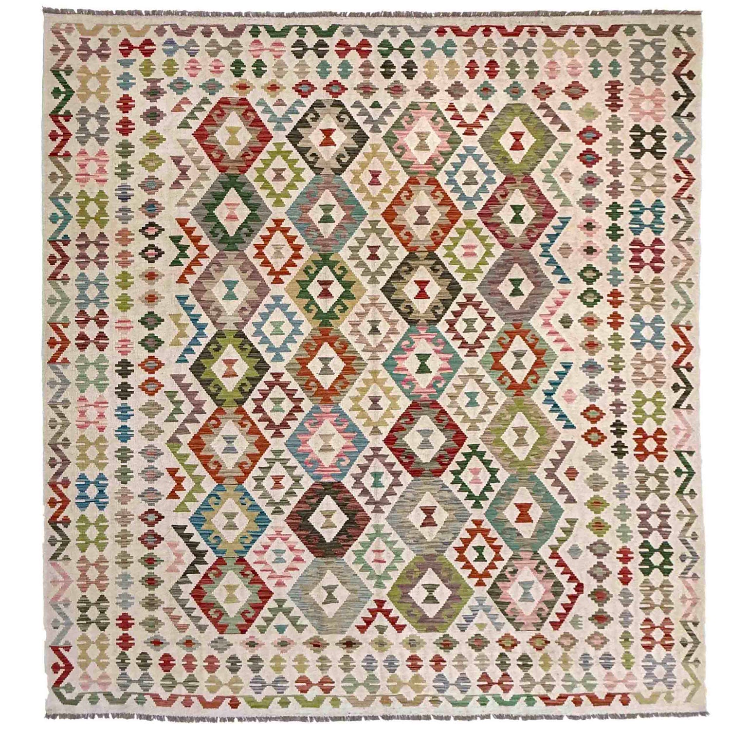 Hand Woven Wool Kelim 8' 2" x 9' 11" ft / 250 x 303 cm - No. Y39296