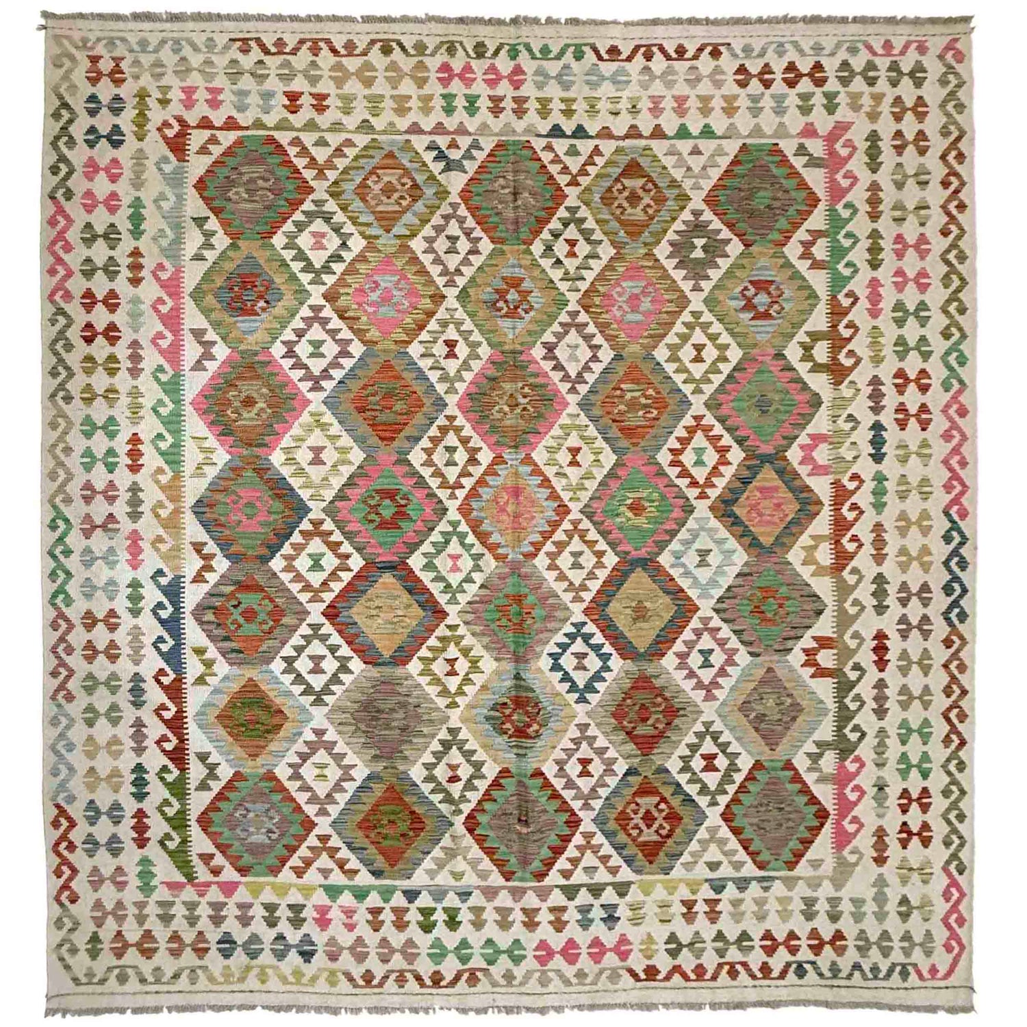 Handmade Turkish Design Wool Kilim 8' 5" x 9' 9" ft / 257 x 297 cm - No. Y39298