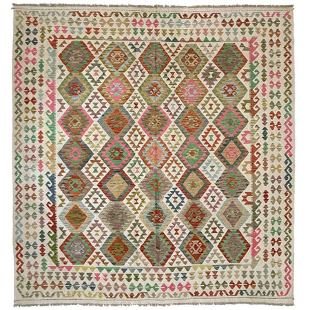 Handmade Turkish Design Wool Kilim 8' 5" x 9' 9" ft / 257 x 297 cm - No. Y39298