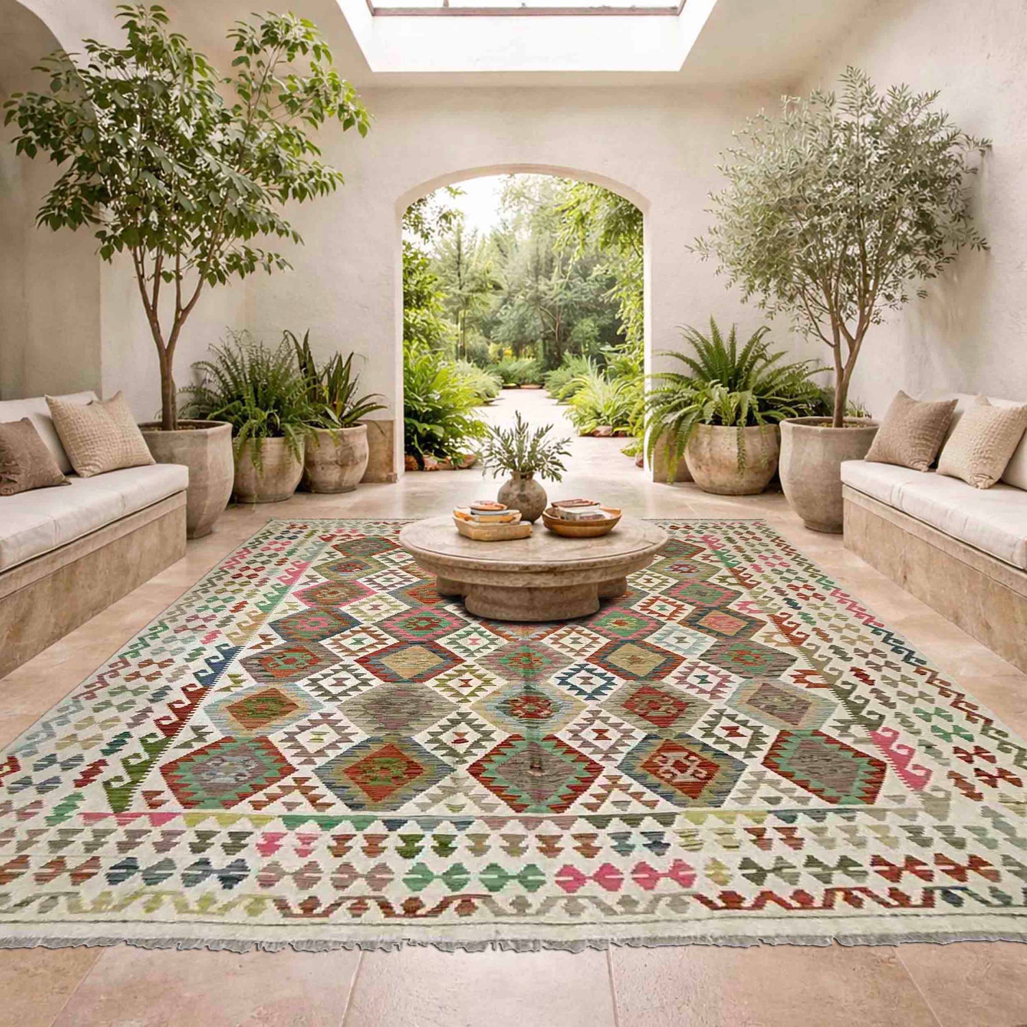 Handmade Turkish Design Wool Kilim 8' 5" x 9' 9" ft / 257 x 297 cm - No. Y39298