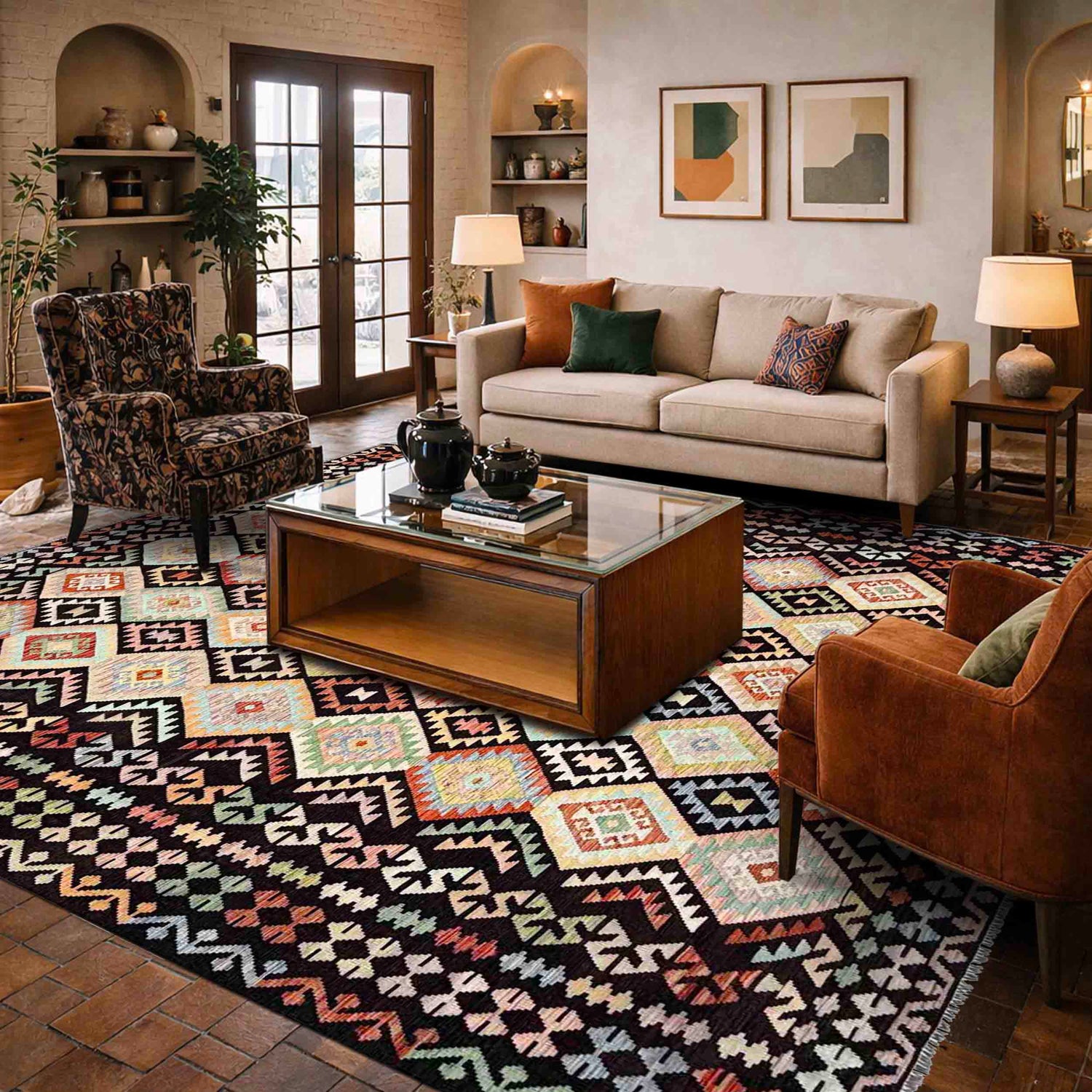 Hand Woven Wool Kelim 10' 0" x 12' 10" ft / 305 x 392 cm - No. Y39300