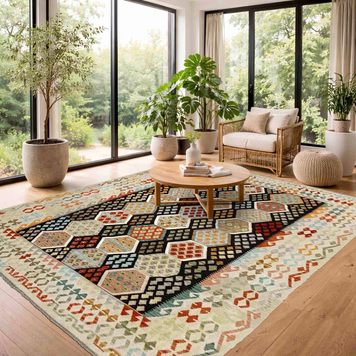 Handmade Turkish Design Wool Kilim 8' 1" x 11' 7" ft / 247 x 352 cm - No. Y39304