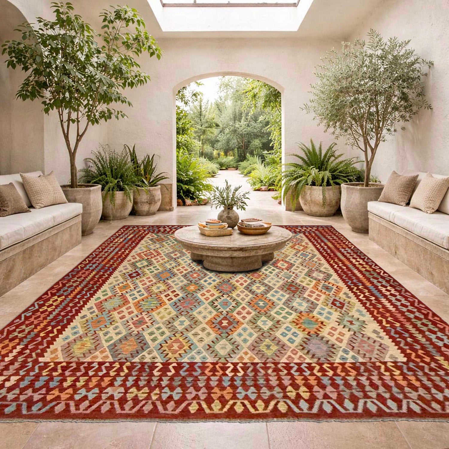 Multi Color ful Flat-Weave Wool Kilim 10' 4" x 12' 7" ft / 315 x 383 cm - No. Y39306