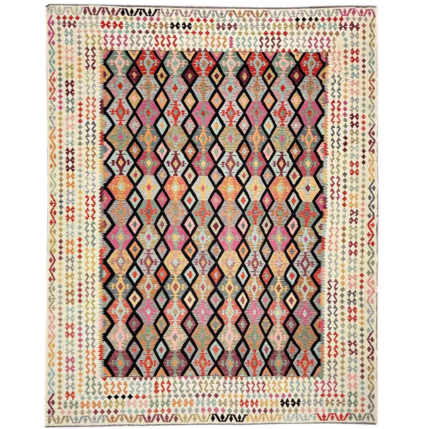Hand Knotted Afghan Style Kilim 13' 3" x 18' 10" ft / 403 x 575 cm - No. Y39309