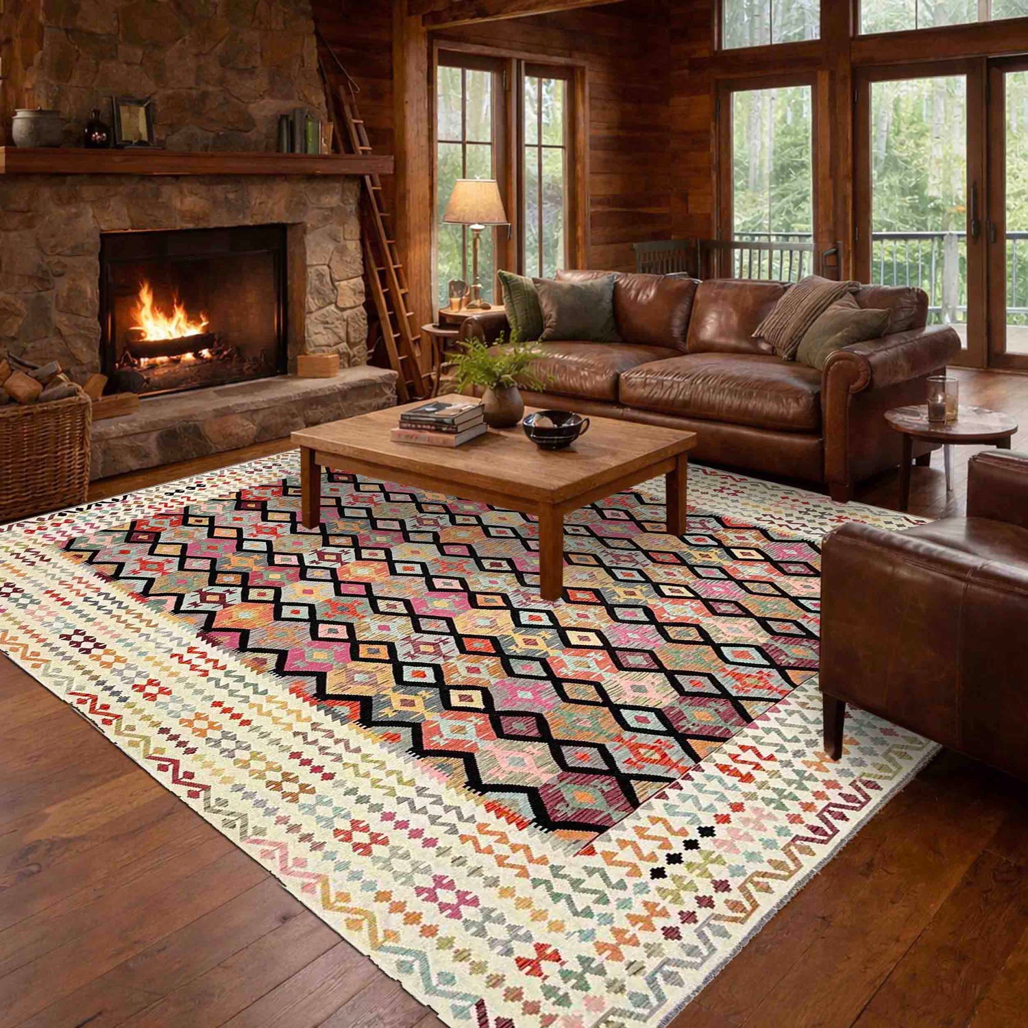 Hand Knotted Afghan Style Kilim 13' 3" x 18' 10" ft / 403 x 575 cm - No. Y39309
