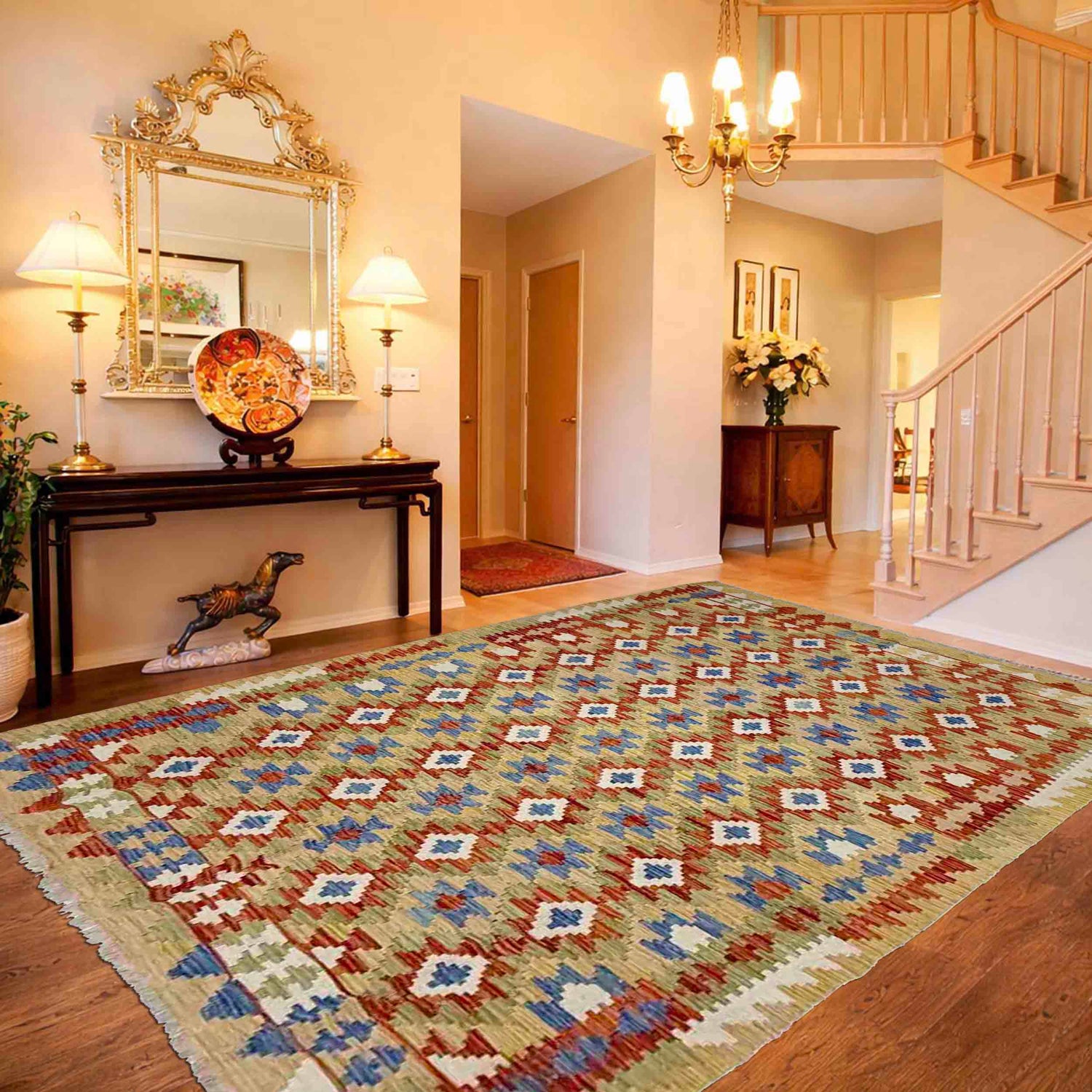 Handmade Turkish Design Wool Kilim 6' 0" x 8' 0" ft / 182 x 245 cm - No. Y39311