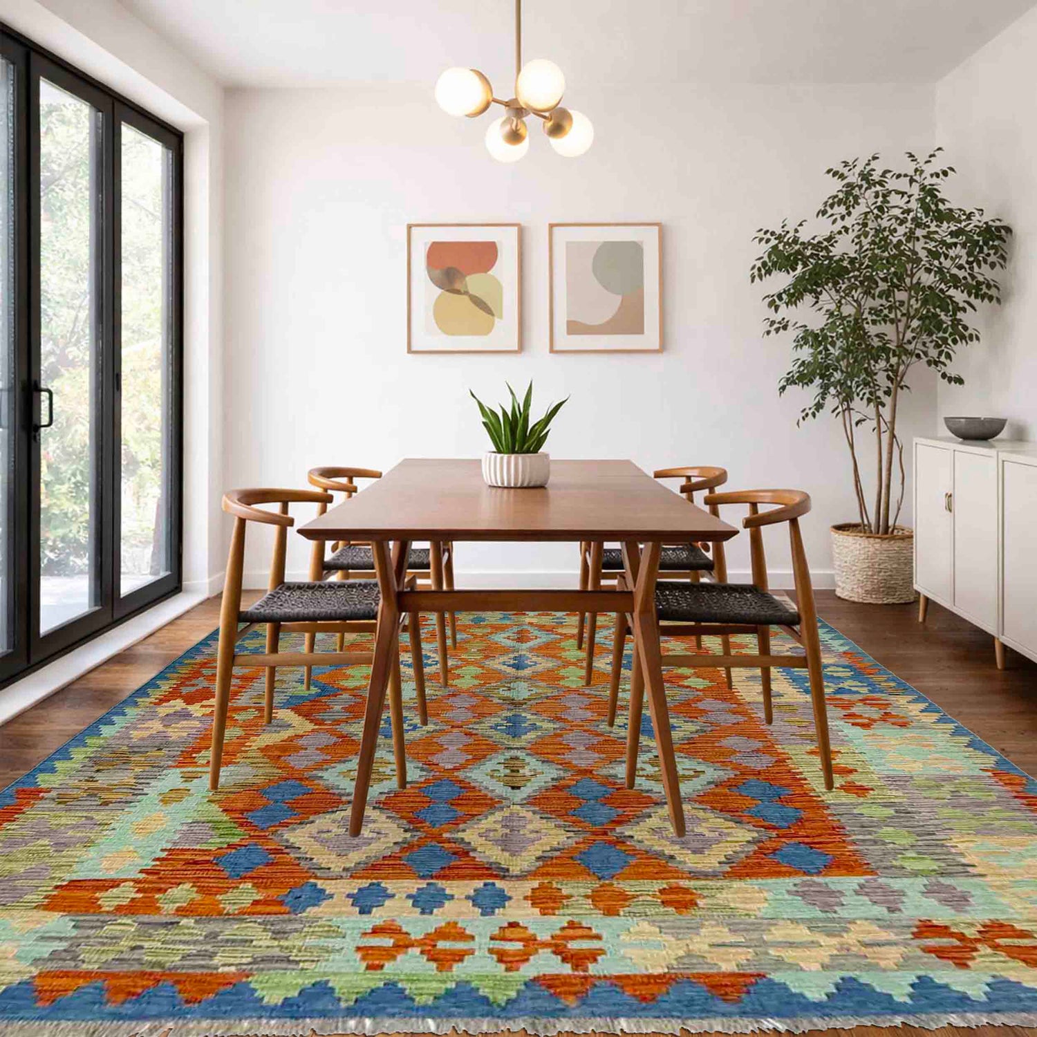 Hand Knotted Flatweave Kilim 5' 8" x 7' 8" ft / 173 x 234 cm - No. Y39313