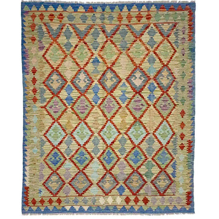 Handmade Afghan Vegetable Kilim 5' 11" x 7' 9" ft / 180 x 236 cm - No. Y39315