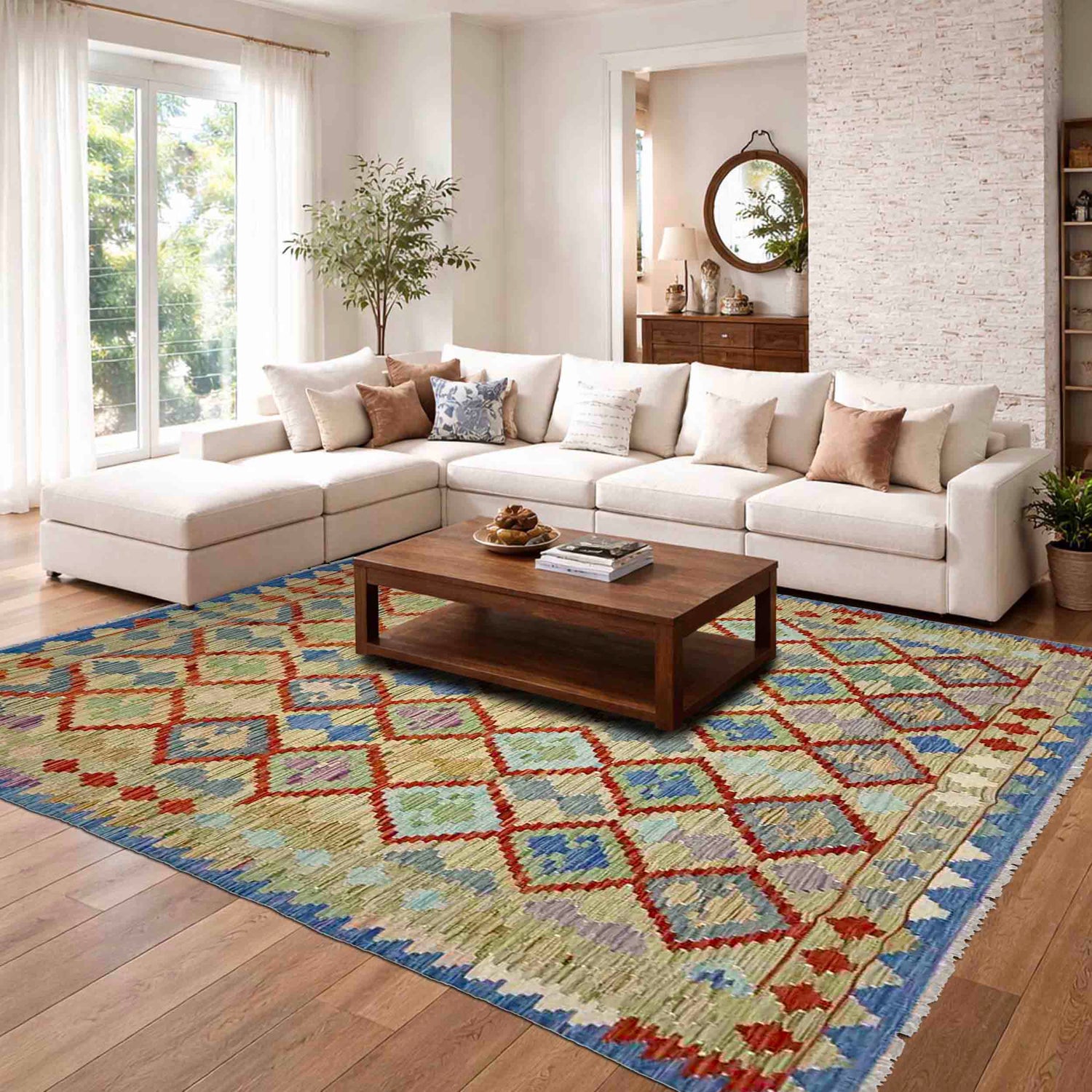 Handmade Afghan Vegetable Kilim 5' 11" x 7' 9" ft / 180 x 236 cm - No. Y39315