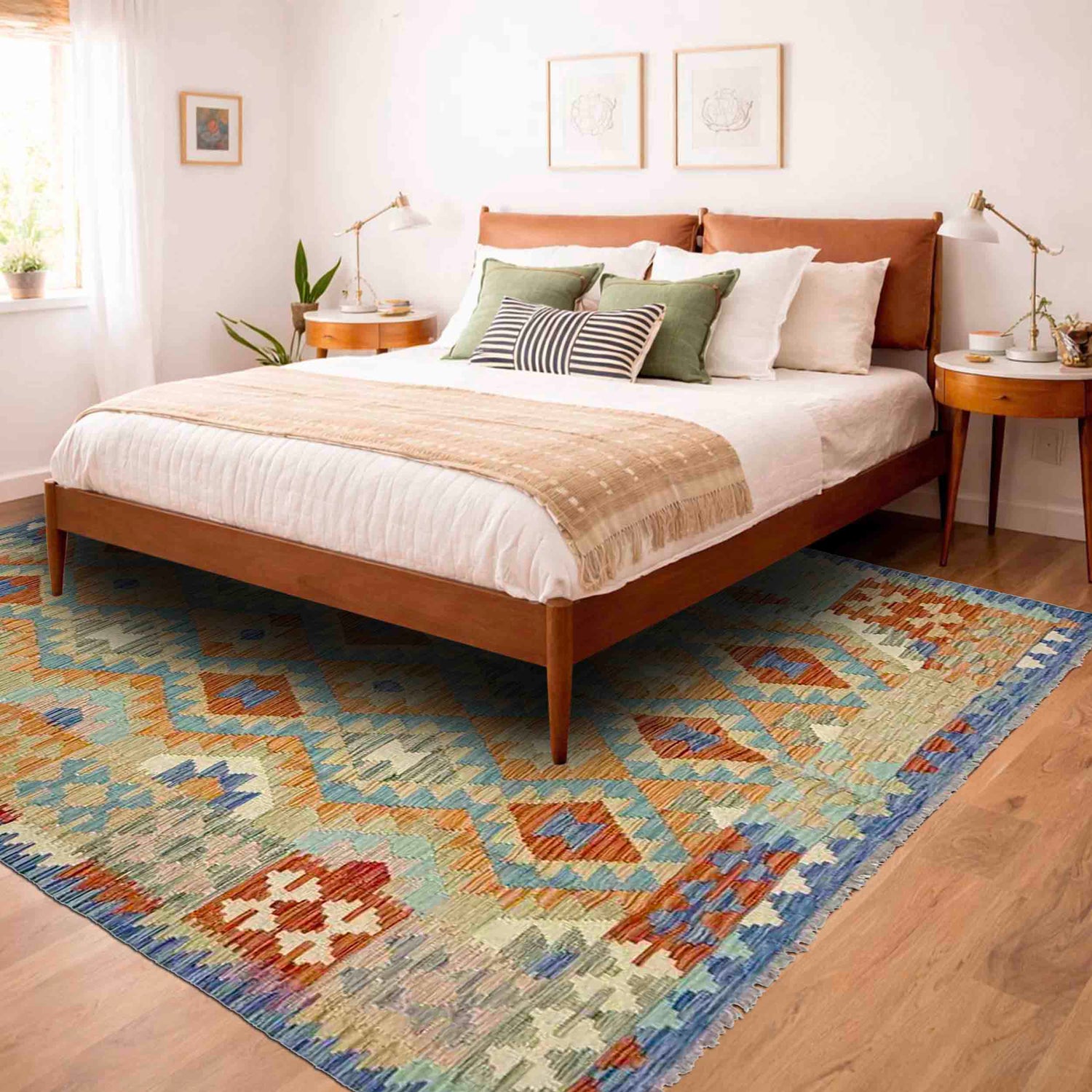 Hand Made Afghan Kilim 5' 10" x 8' 2" ft / 178 x 248 cm - No. Y39316