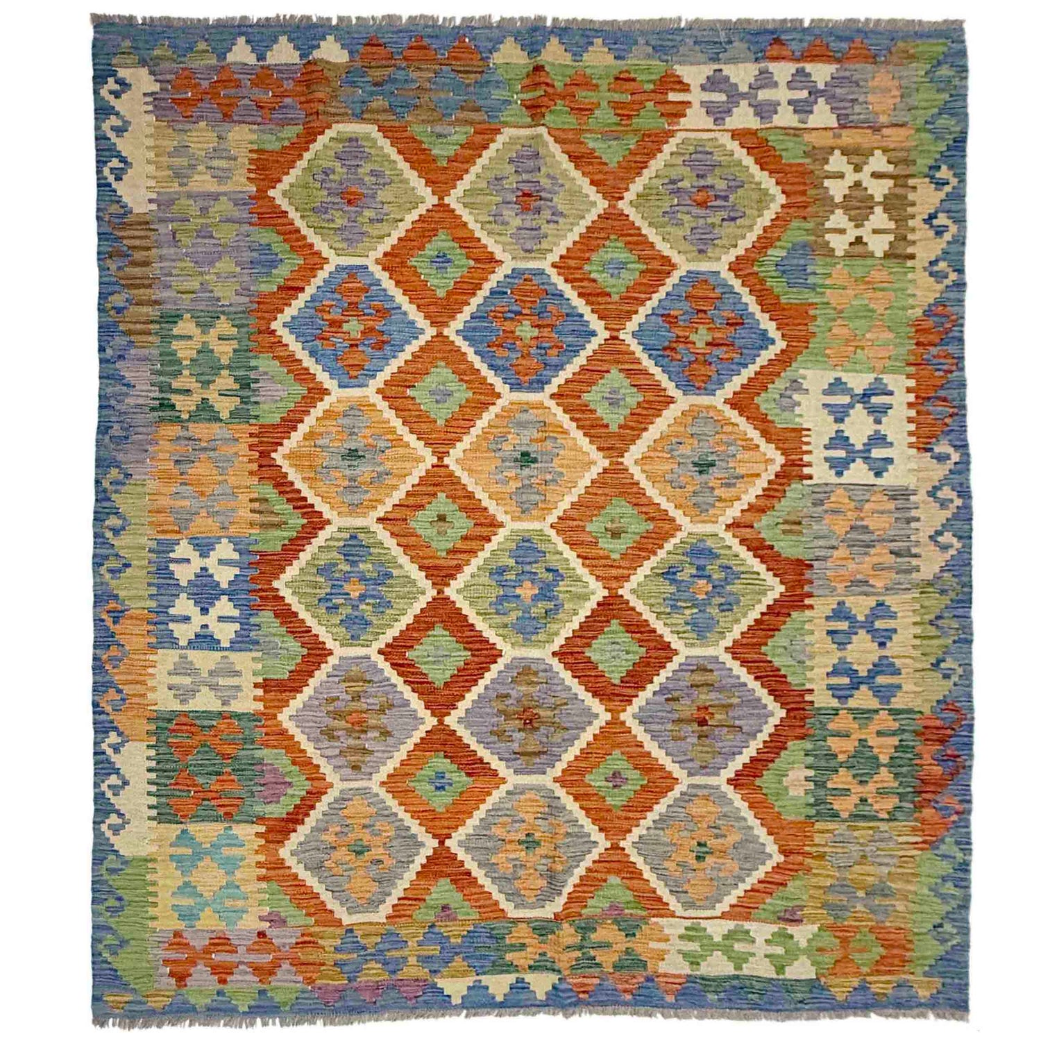 Handmade Vegetable Kilim 6' 0" x 7' 7" ft / 183 x 230 cm - No. Y39318