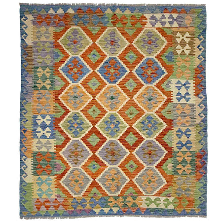 Handmade Vegetable Kilim 6' 0" x 7' 7" ft / 183 x 230 cm - No. Y39318