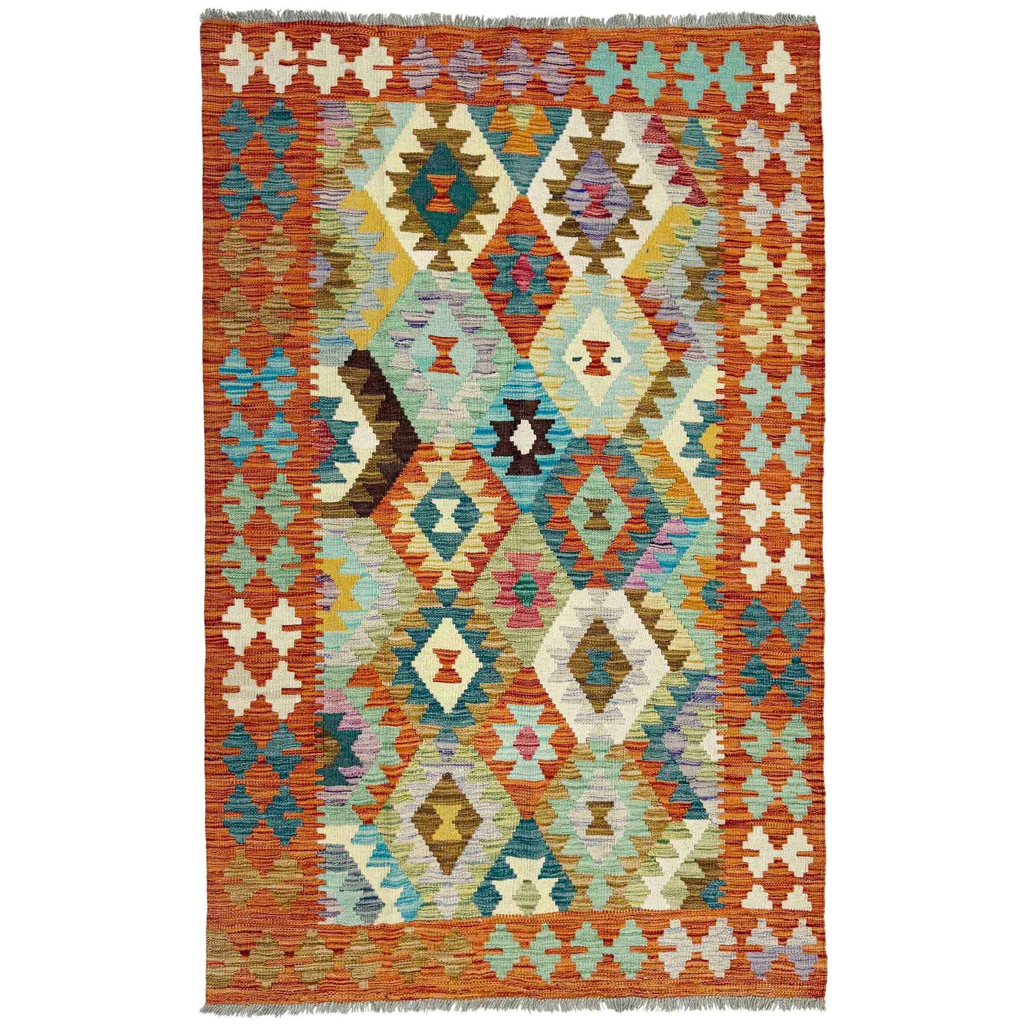 Handmade Afghan Vegetable Kilim 3' 11" x 6' 3" ft / 120 x 190 cm - No. Y39320