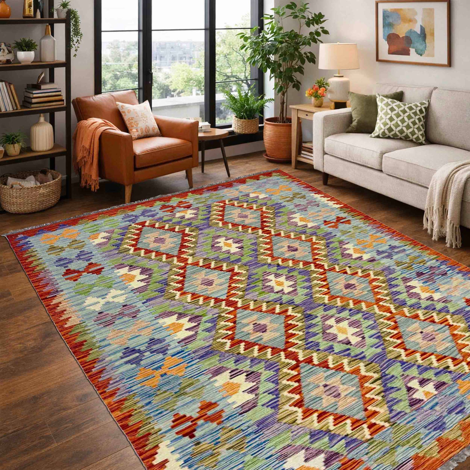 Hand Made Afghan Kilim 4' 1" x 6' 5" ft / 125 x 195 cm - No. Y39321