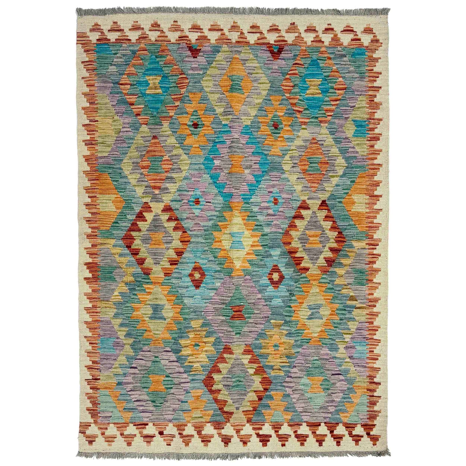 Handmade Vegetable Kilim 4' 0" x 5' 11" ft / 122 x 180 cm - No. Y39323