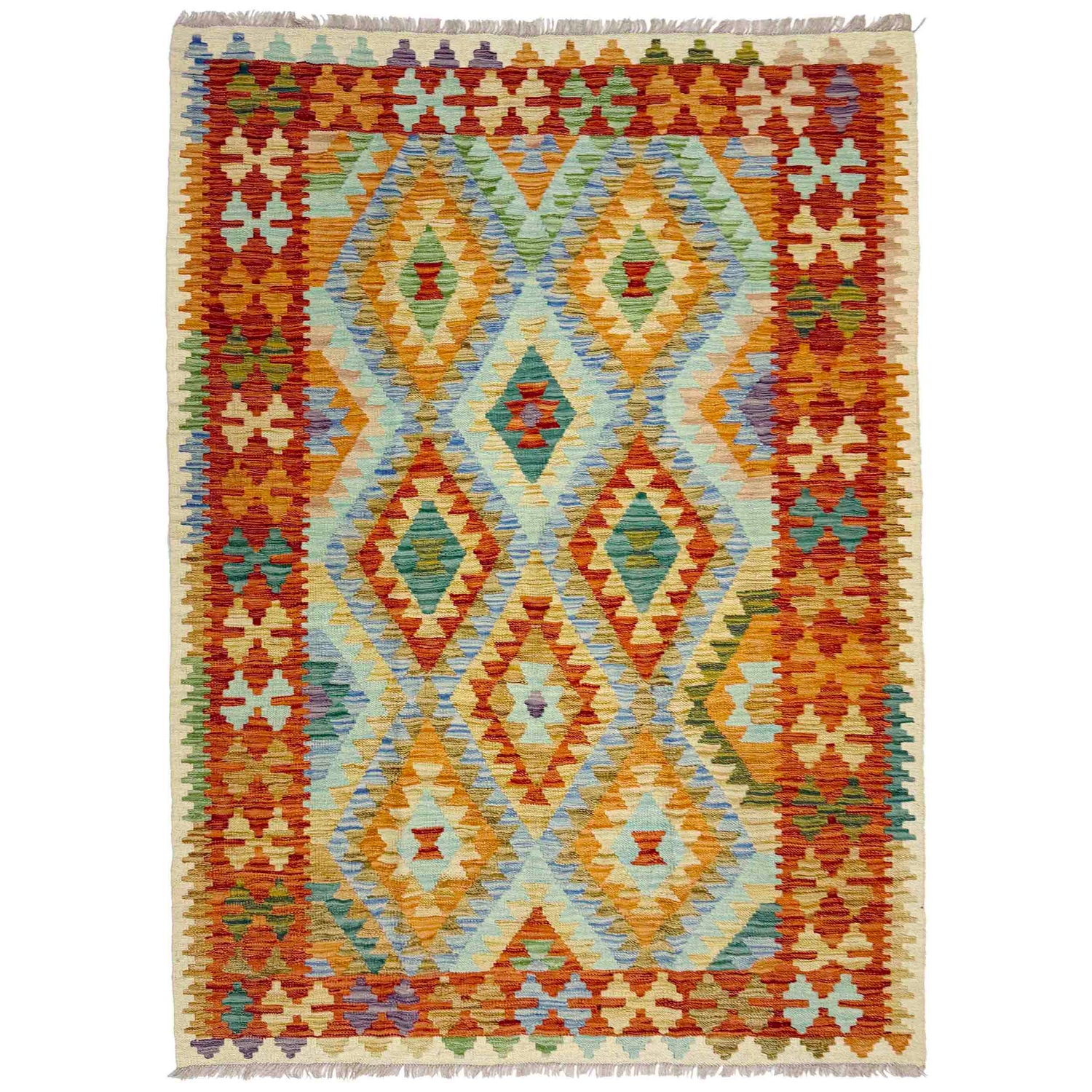 Handmade Vegetable Kelim 4' 2" x 5' 9" ft / 127 x 174 cm - No. Y39326