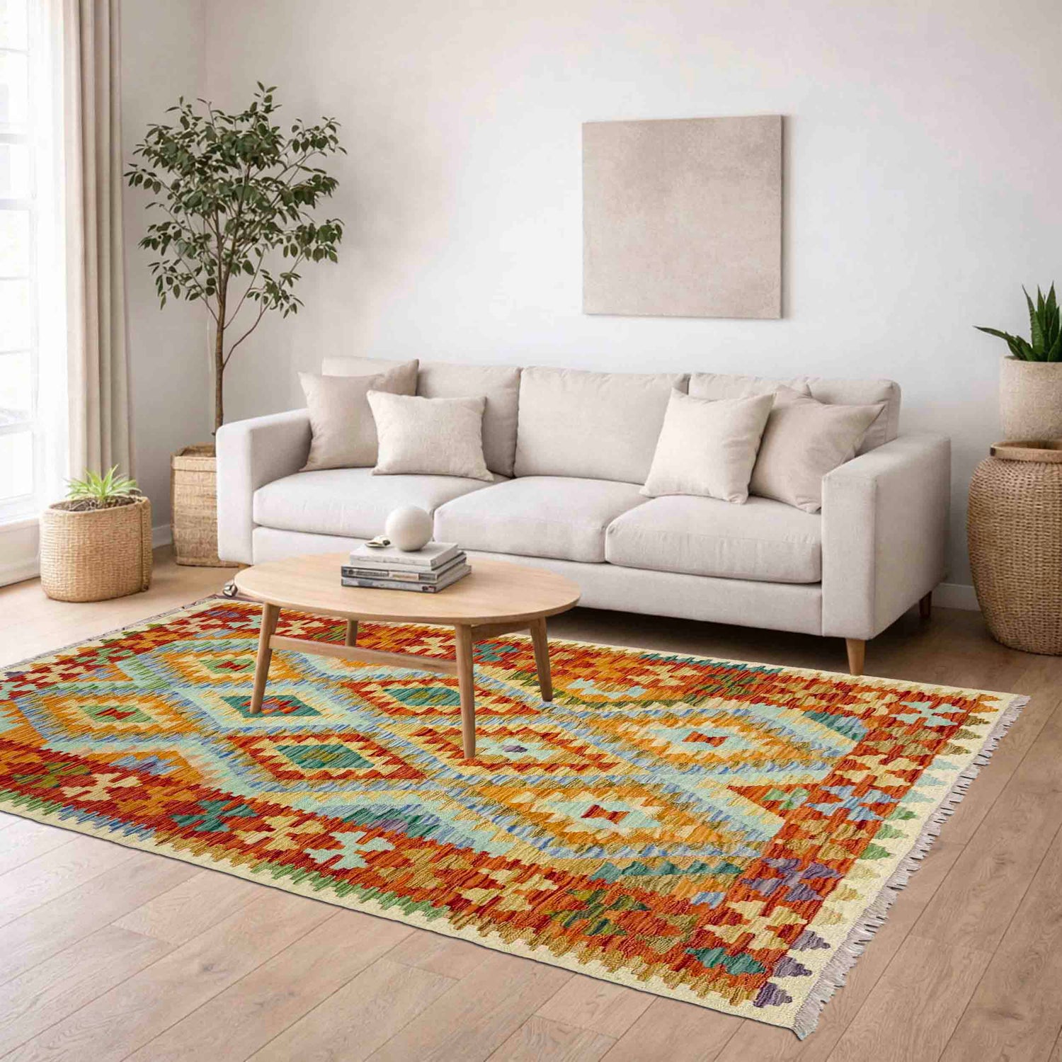 Handmade Vegetable Kelim 4' 2" x 5' 9" ft / 127 x 174 cm - No. Y39326