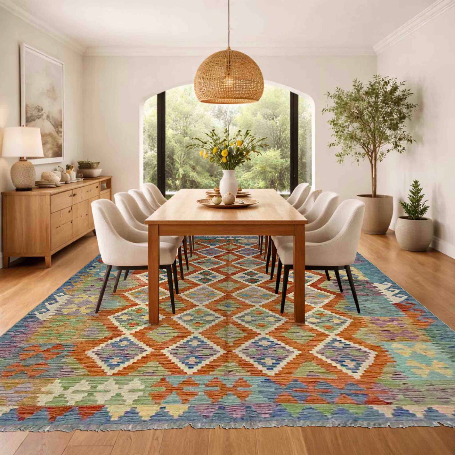 Hand Knotted Afghan Style Kilim 5' 10" x 7' 7" ft / 179 x 231 cm - No. Y39327