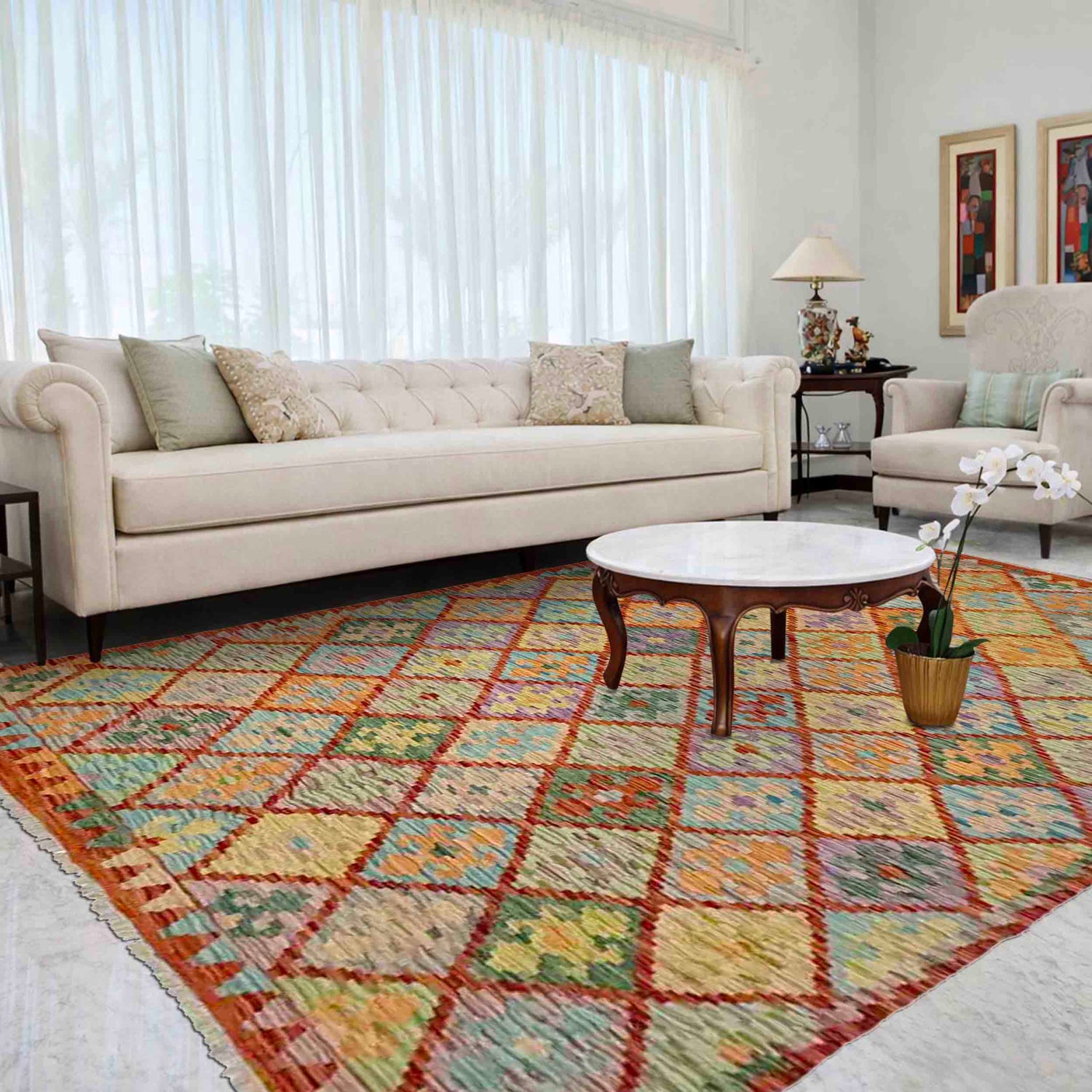 Hand Woven Wool Kelim 5' 9" x 8' 2" ft / 174 x 250 cm - No. Y39328