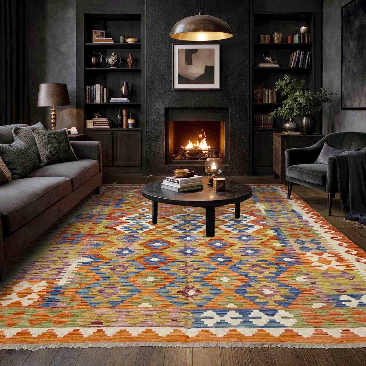 Handmade Turkish Design Wool Kilim 5' 8" x 7' 9" ft / 173 x 236 cm - No. Y39329