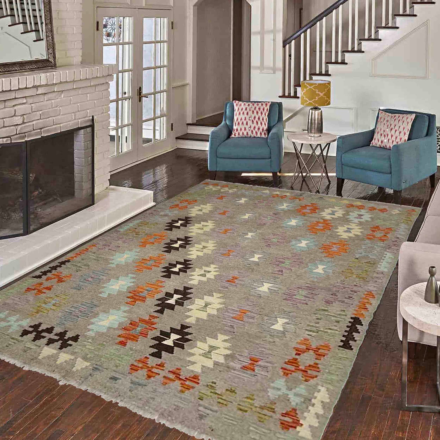 Hand Knotted Flatweave Kilim 5' 11" x 7' 10" ft / 181 x 240 cm - No. Y39331
