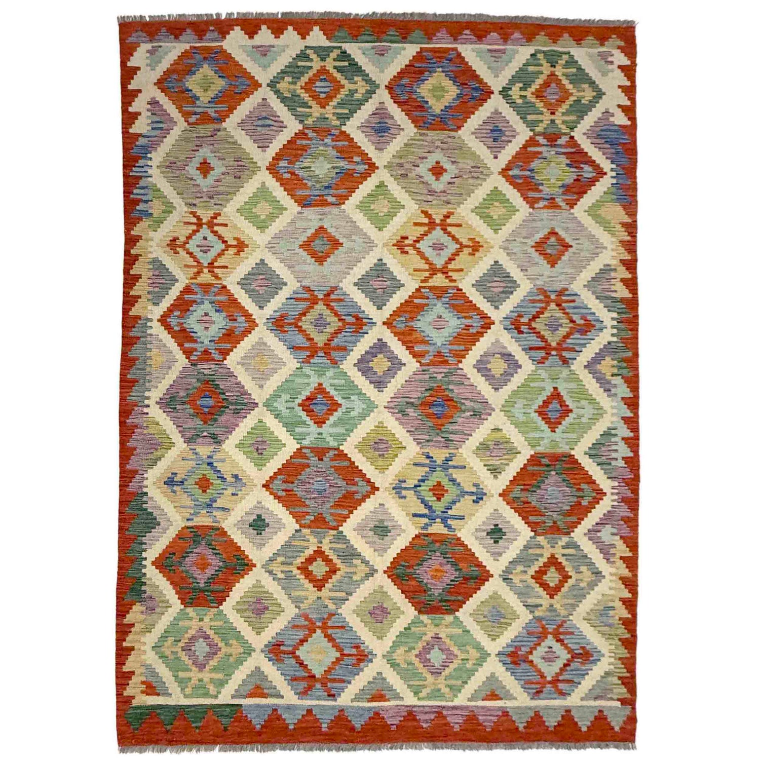 Handmade Afghan Vegetable Kilim 5' 9" x 8' 1" ft / 176 x 247 cm - No. Y39332