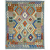 Multi Color ful Flat-Weave Wool Kilim 5' 10" x 7' 6" ft / 178 x 229 cm - No. Y39336