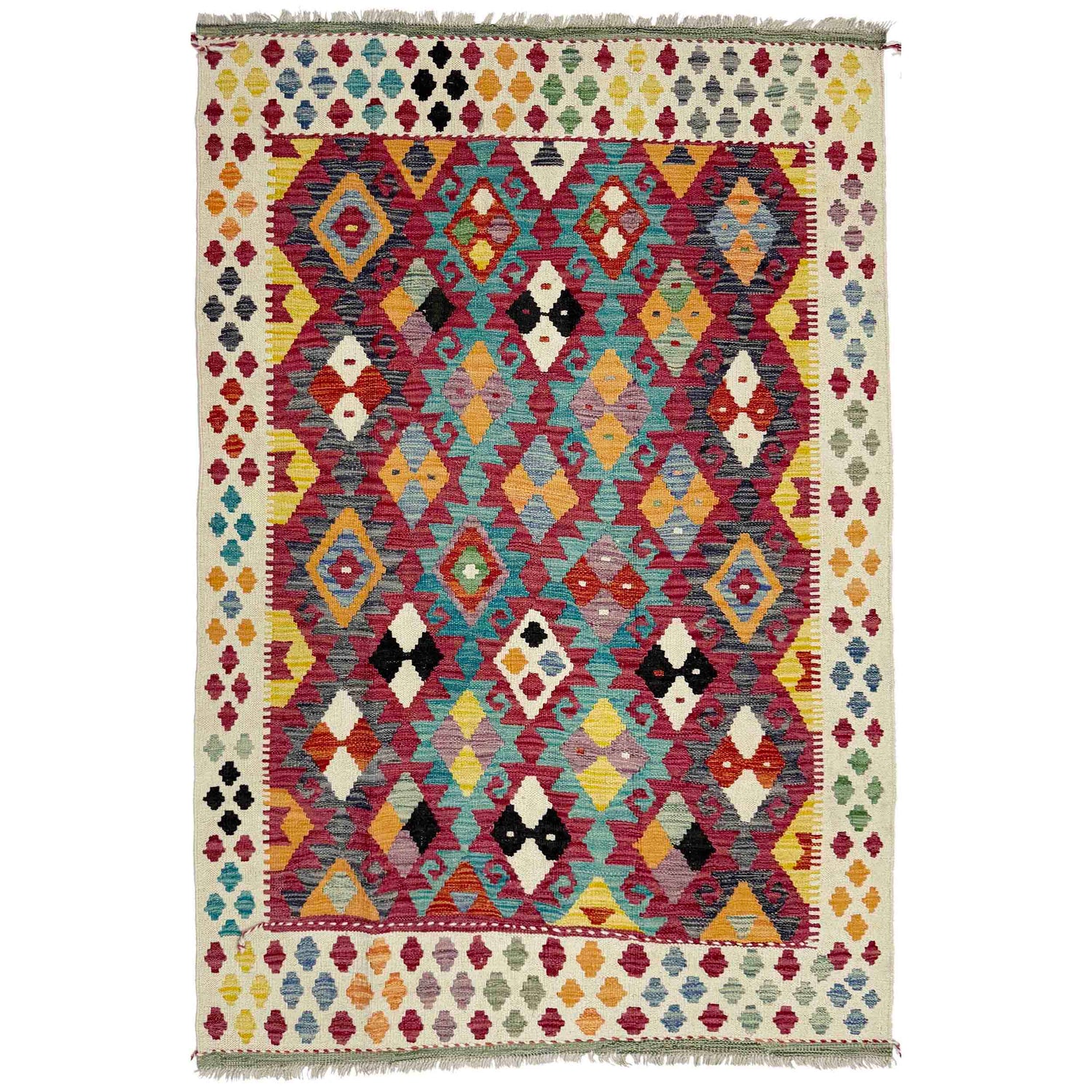Hand Knotted Afghan Style Kilim 4' 5" x 6' 2" ft / 135 x 188 cm - No. Y39337