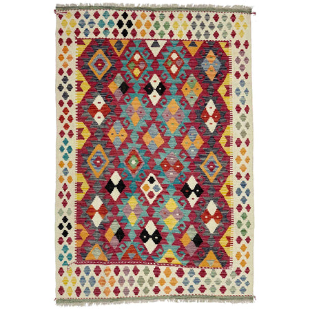 Hand Knotted Afghan Style Kilim 4' 5" x 6' 2" ft / 135 x 188 cm - No. Y39337
