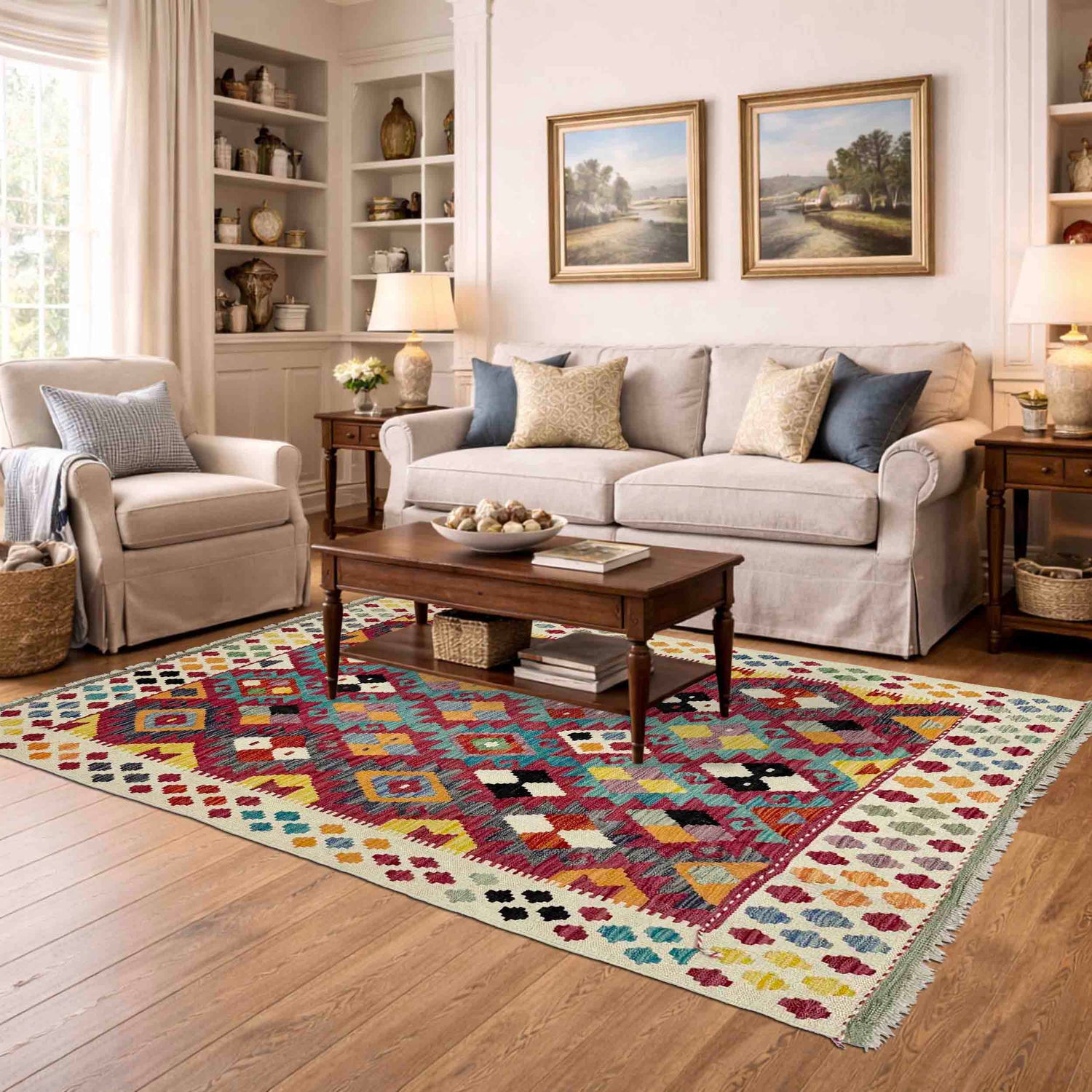Hand Knotted Afghan Style Kilim 4' 5" x 6' 2" ft / 135 x 188 cm - No. Y39337