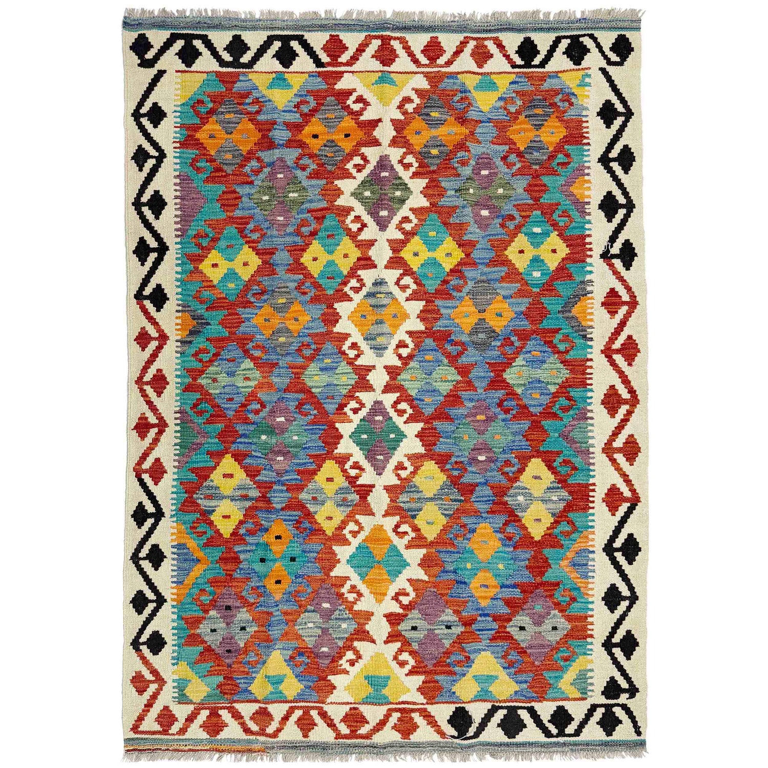 Hand Woven Wool Kelim 4' 3" x 6' 3" ft / 130 x 190 cm - No. Y39338