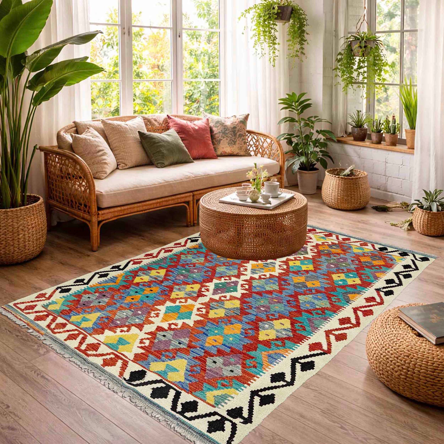 Hand Woven Wool Kelim 4' 3" x 6' 3" ft / 130 x 190 cm - No. Y39338