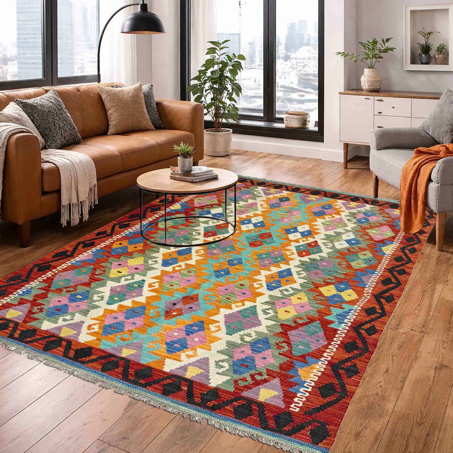 Hand Knotted Afghan Style Kilim 4' 4" x 6' 2" ft / 132 x 188 cm - No. Y39346