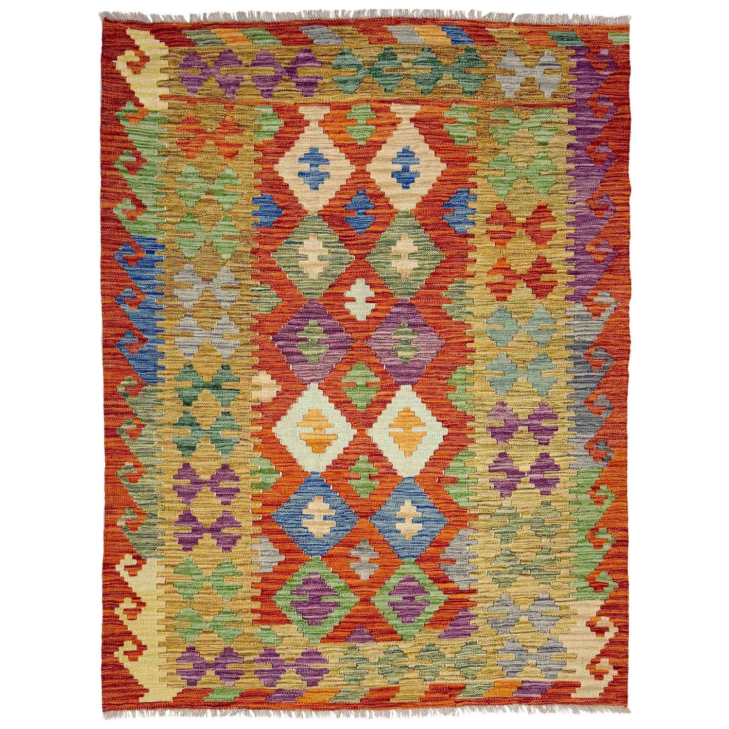 Handmade Afghan Vegetable Kilim 4' 2" x 5' 7" ft / 128 x 171 cm - No. Y39347