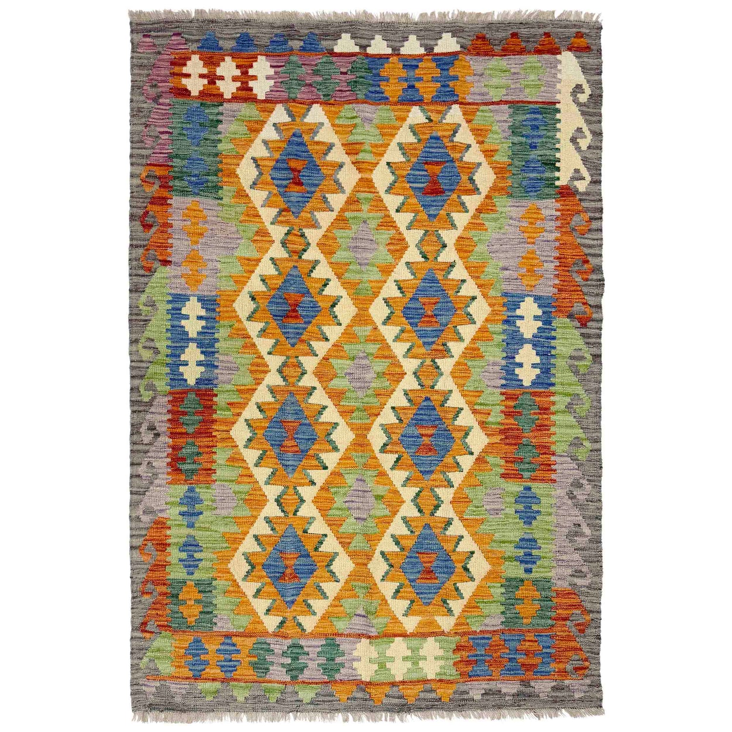 Hand Made Afghan Kilim 4' 2" x 6' 2" ft / 128 x 188 cm - No. Y39348