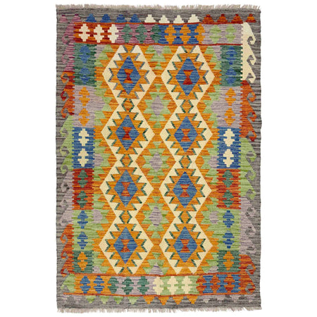 Hand Made Afghan Kilim 4' 2" x 6' 2" ft / 128 x 188 cm - No. Y39348