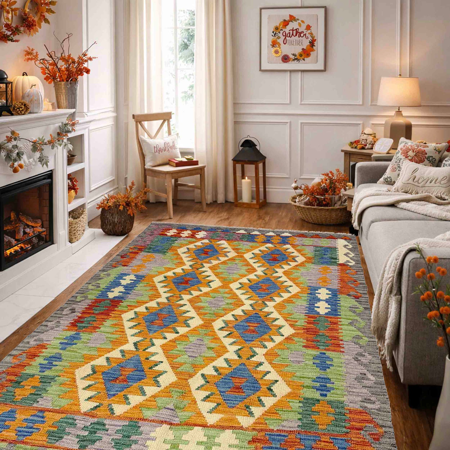 Hand Made Afghan Kilim 4' 2" x 6' 2" ft / 128 x 188 cm - No. Y39348