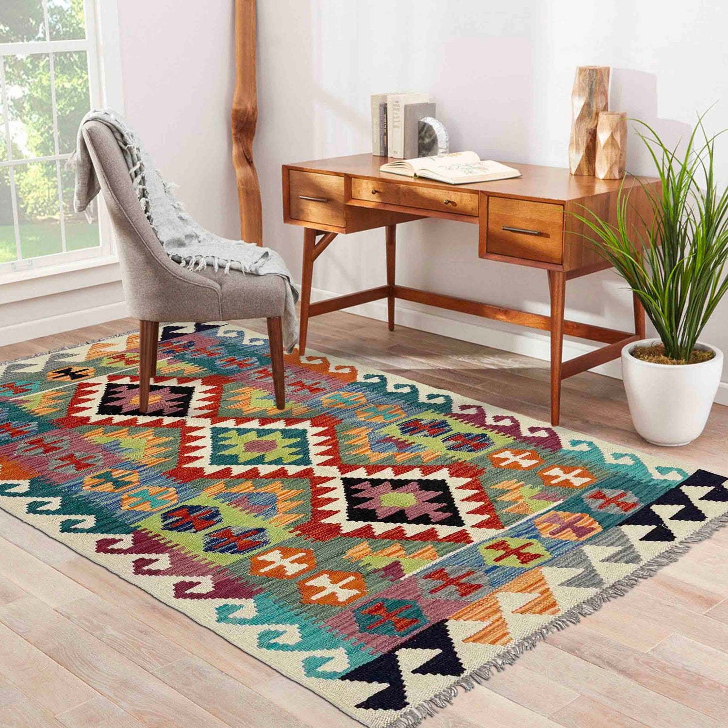 Handmade Vegetable Kilim 3' 3" x 5' 0" ft / 100 x 153 cm - No. Y39353