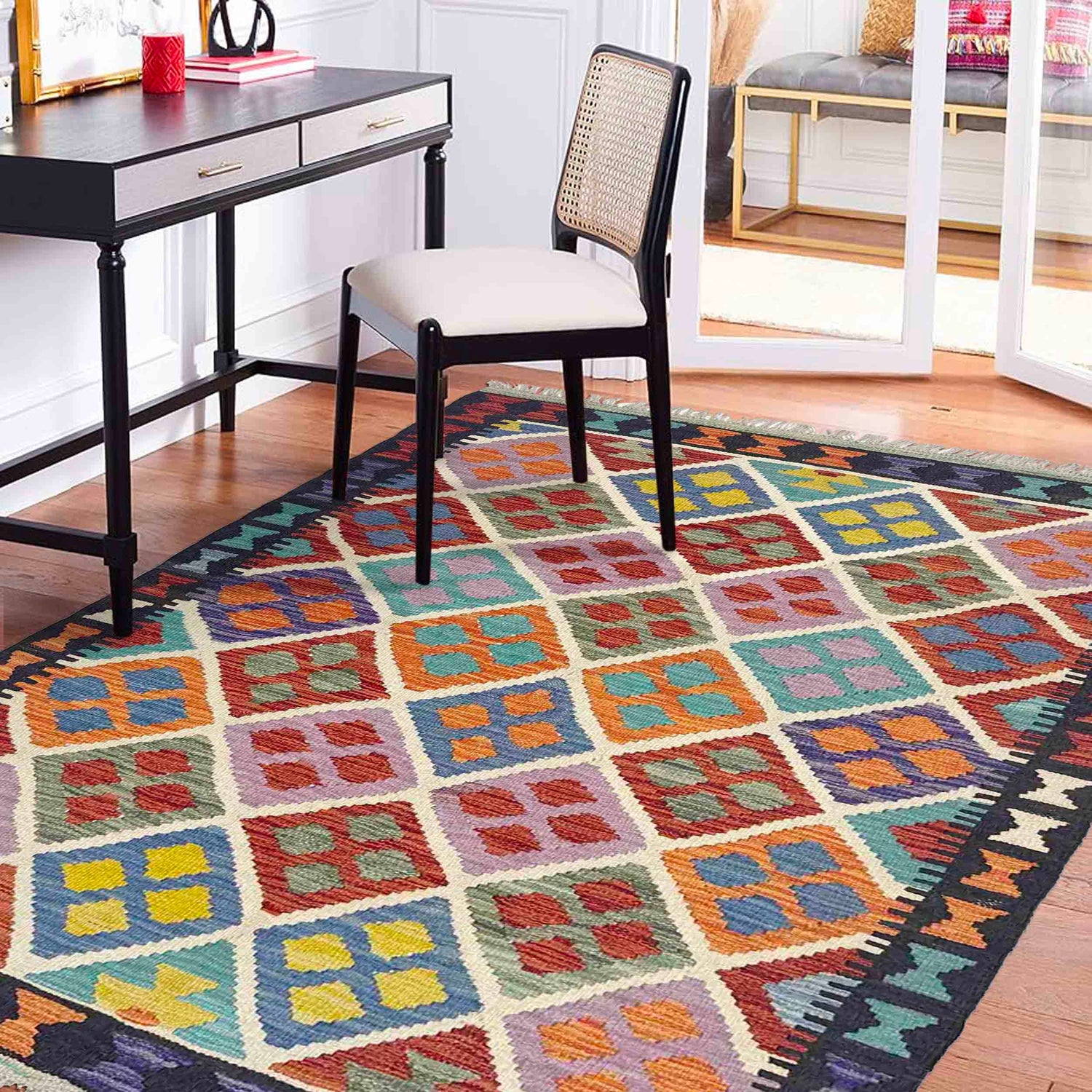 Handmade Vegetable Kelim 3' 5" x 5' 1" ft / 104 x 154 cm - No. Y39355