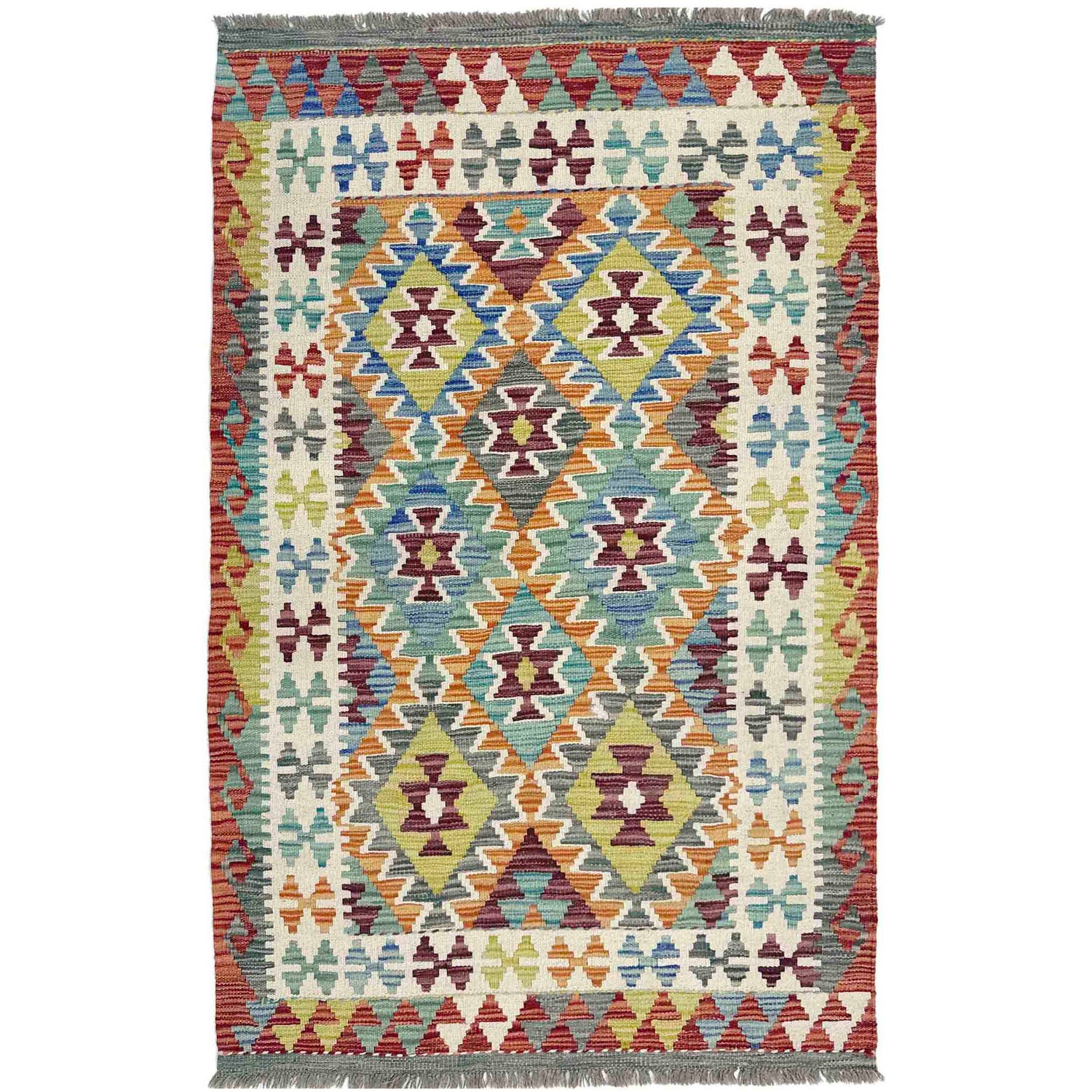 Hand Knotted Afghan Style Kilim 3' 4" x 5' 3" ft / 102 x 161 cm - No. Y39356