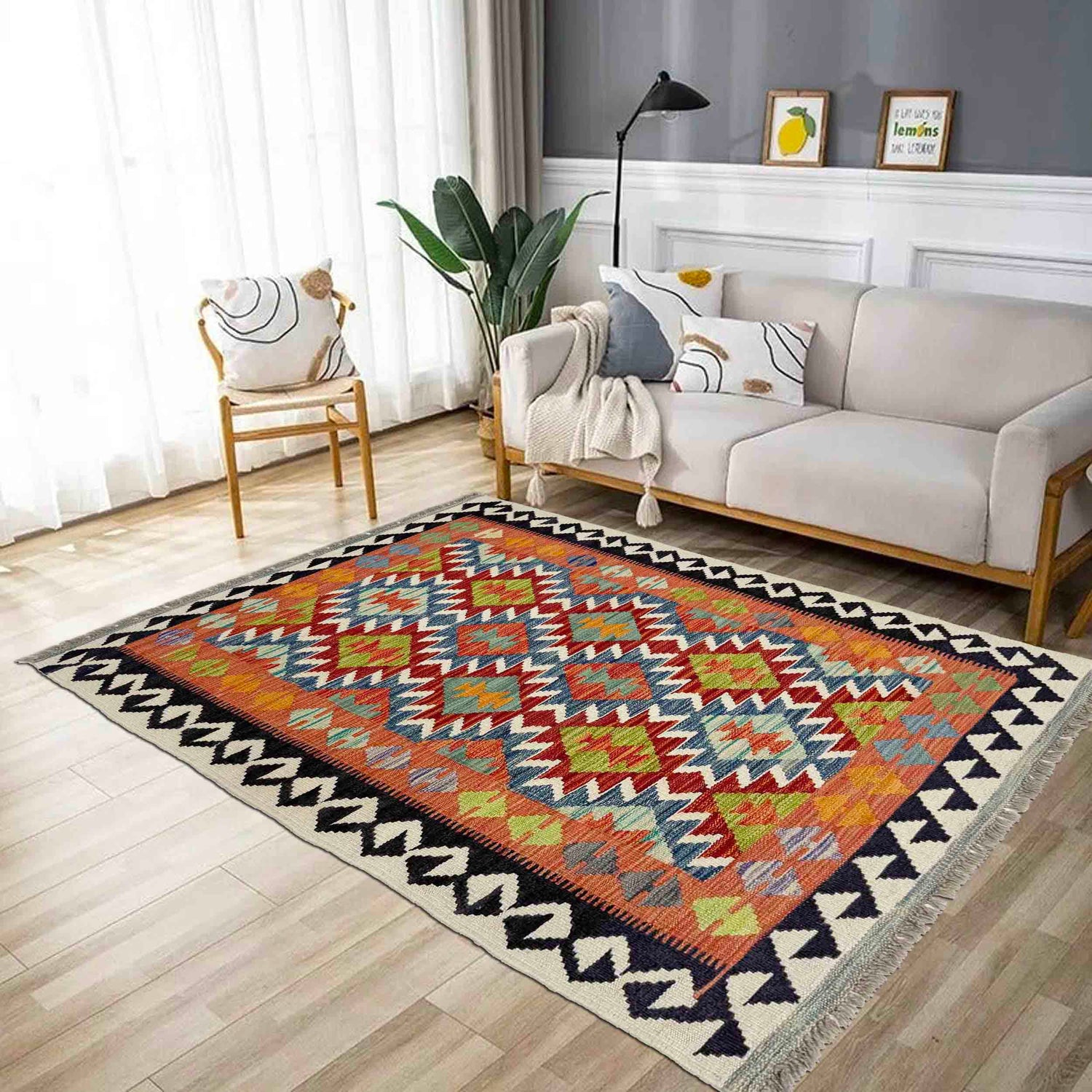 Hand Made Afghan Kilim 3' 3" x 4' 10" ft / 100 x 148 cm - No. Y39358