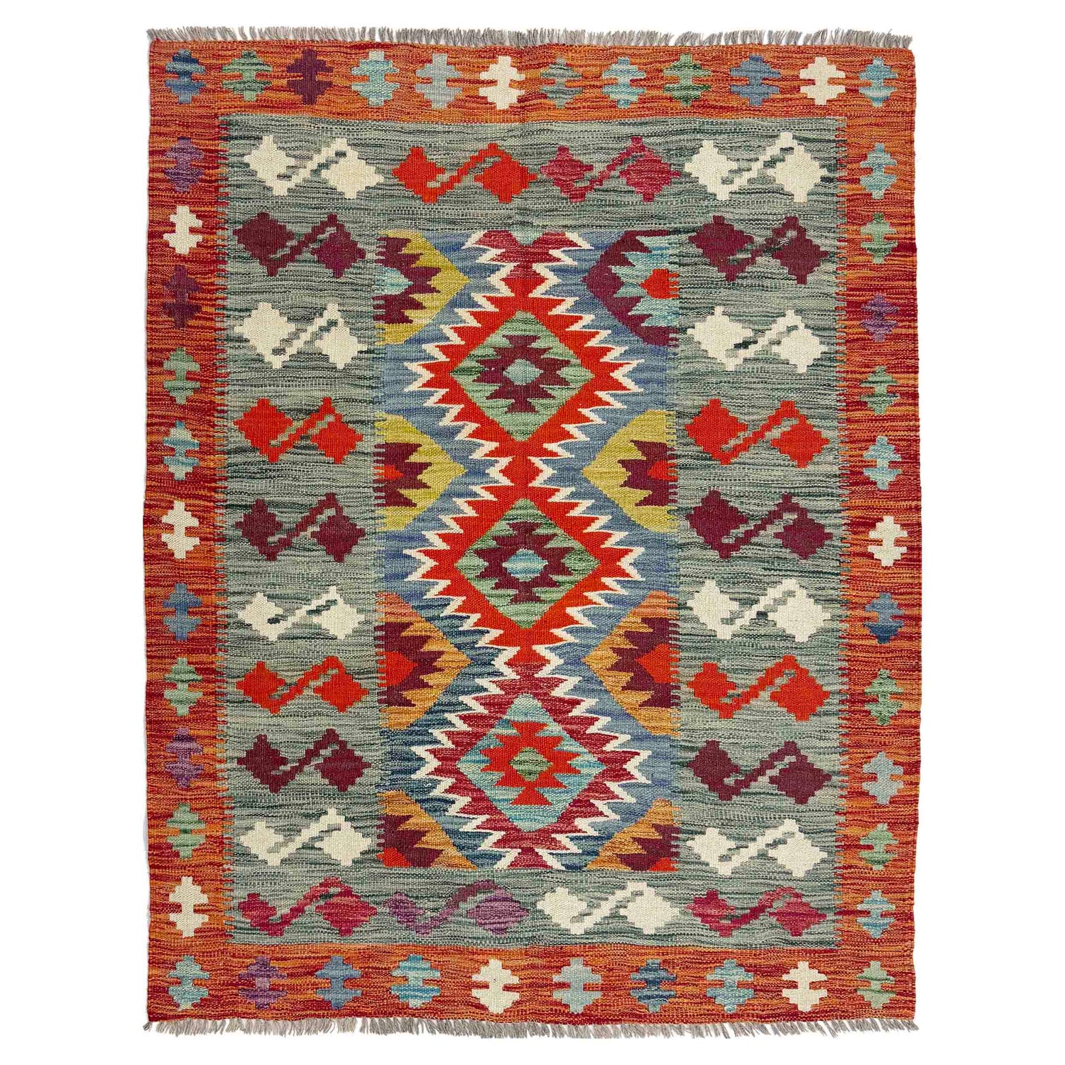 Handmade Turkish Design Wool Kilim 3' 9" x 4' 11" ft / 114 x 149 cm - No. Y39361