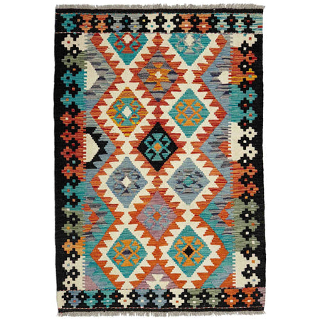 Multi Color ful Flat-Weave Wool Kilim 3' 3" x 5' 0" ft / 99 x 153 cm - No. Y39363
