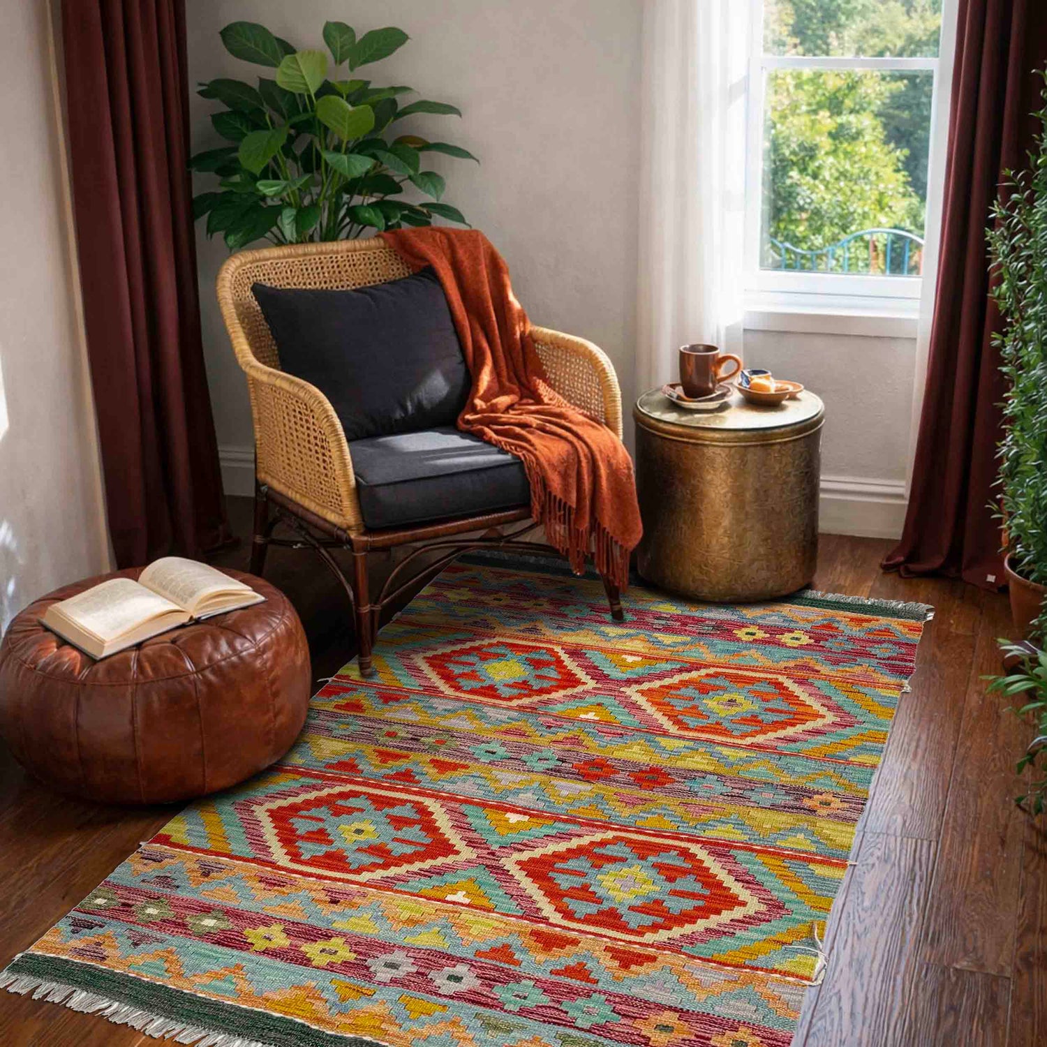 Handmade Vegetable Kilim 3' 3" x 4' 11" ft / 99 x 149 cm - No. Y39369