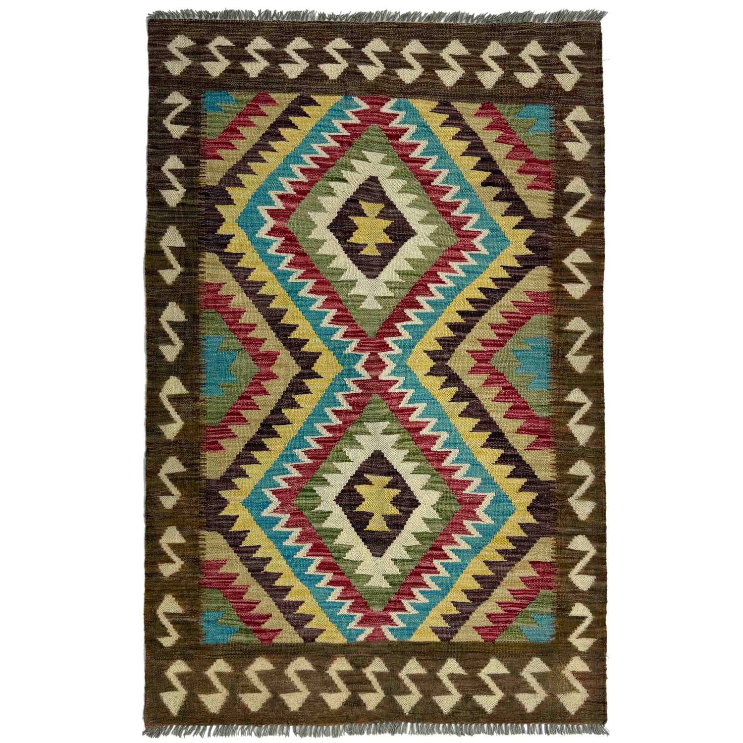 Hand Made Afghan Kilim 3' 3" x 5' 1" ft / 99 x 156 cm - No. Y39372