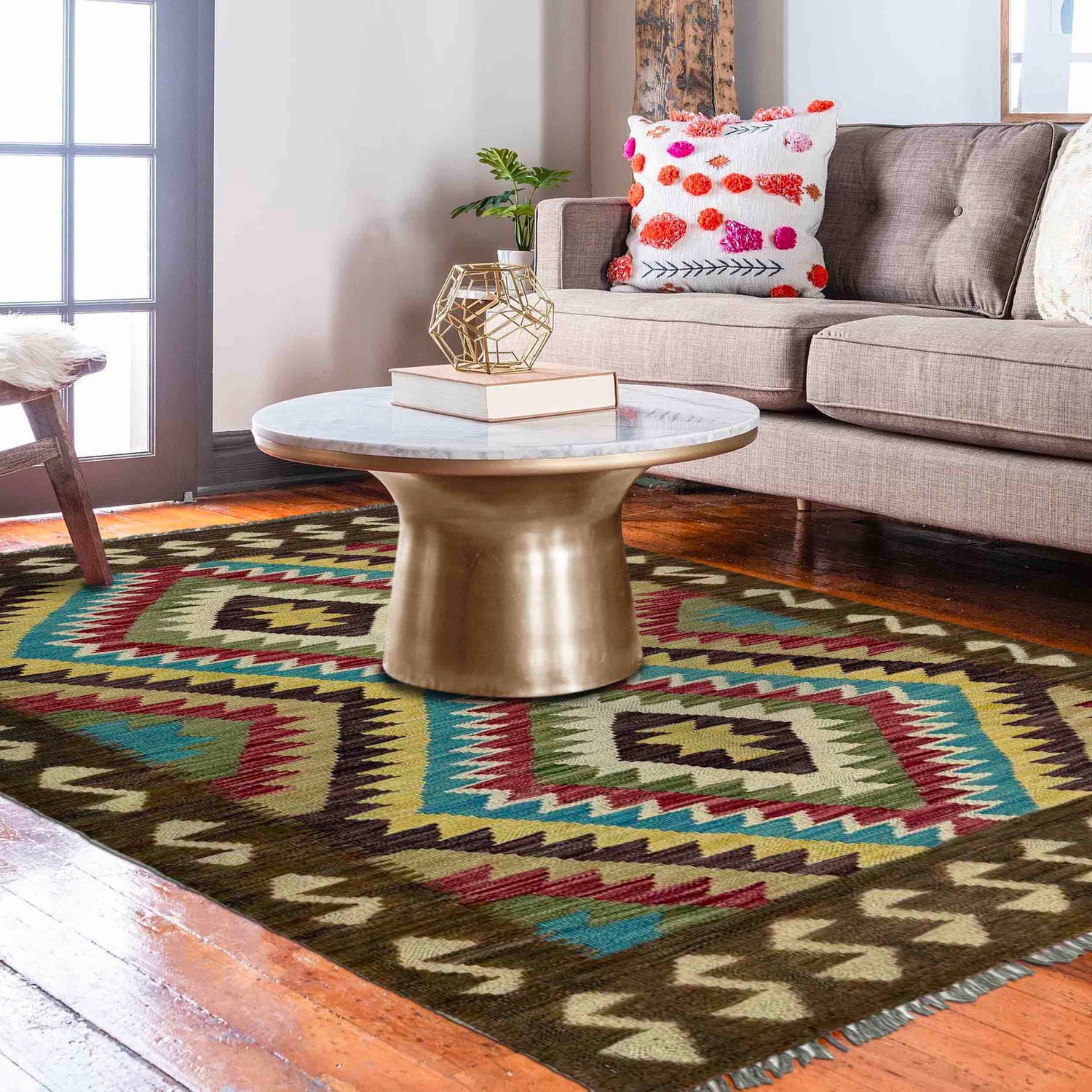 Hand Made Afghan Kilim 3' 3" x 5' 1" ft / 99 x 156 cm - No. Y39372