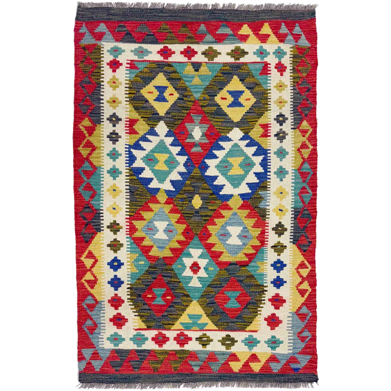 Hand Knotted Afghan Style Kilim 3' 5" x 5' 3" ft / 103 x 161 cm - No. Y39375