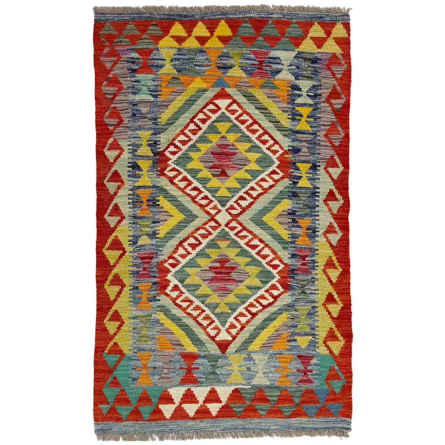 Hand Woven Wool Kelim 2' 7" x 4' 3" ft / 80 x 130 cm - No. Y39376