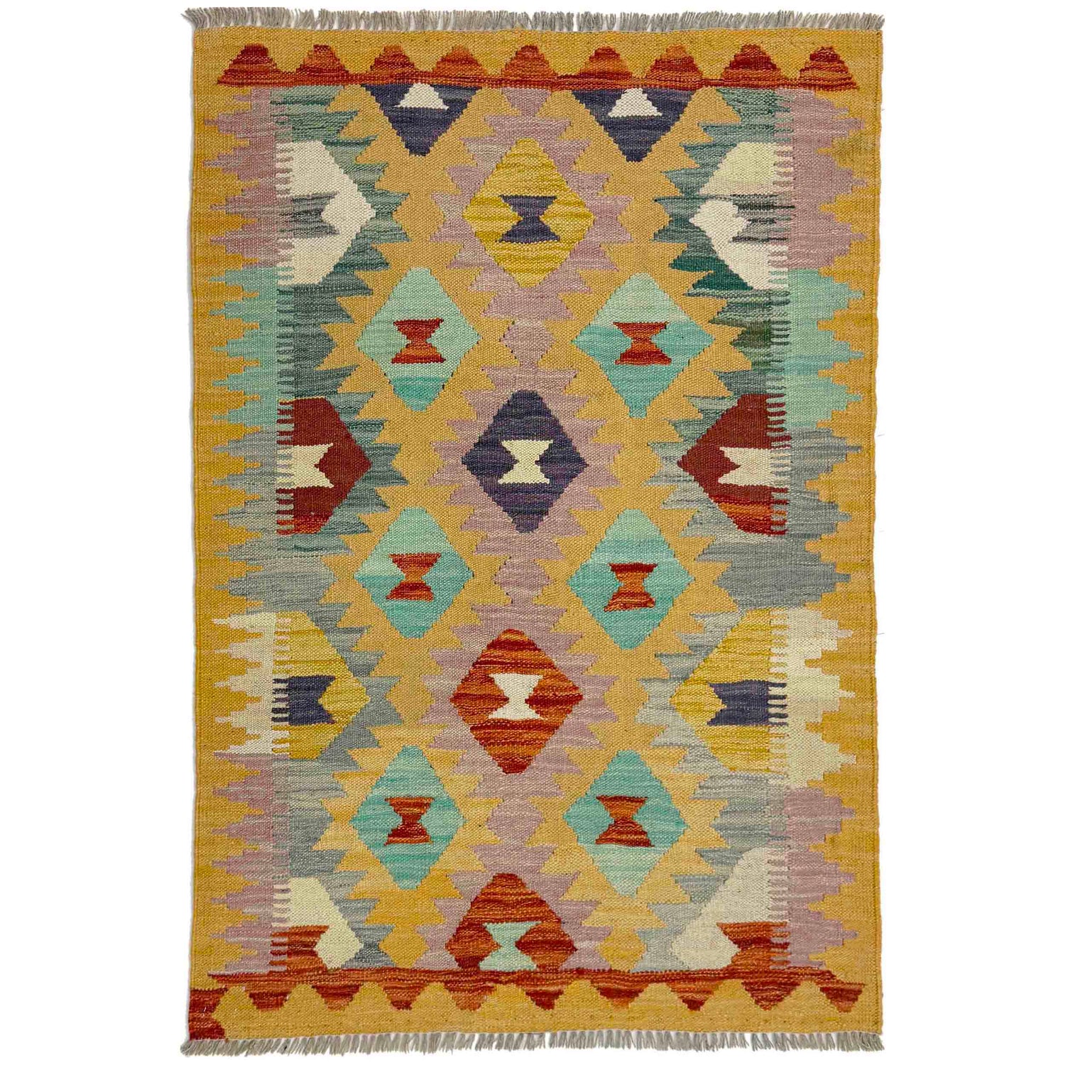Hand Woven Wool Kelim 2' 10" x 4' 2" ft / 87 x 127 cm - No. Y39377