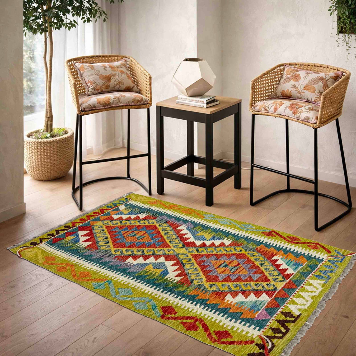 Handmade Turkish Design Wool Kilim 2' 11" x 4' 3" ft / 89 x 129 cm - No. Y39378